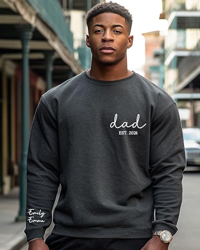 Custom Dad Hoodie with Kid Name Personalized Dad Sweatshirt New Dad Shirts for Men New Baby Girl Daddy Est 2024 Hoody for Dad Birthday from Daughter Men4