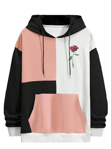 WDIRARA Men's Color Block Graphic Hoodies Long Sleeve Hooded Sweatshirt Tops