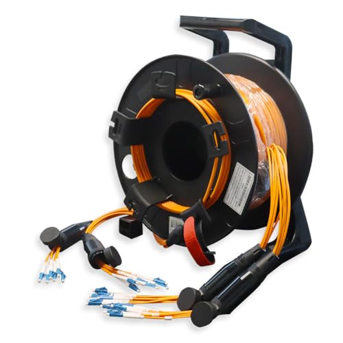 Image of E-link 200 Meters 12 Core Industrial TPU LC to LC Outdoor Sheathed Fiber Optic Cable with Spool, 12 Strands Single Mode Fiber Patch Cable with LC Connectors, 9 /125um, 5.0mm