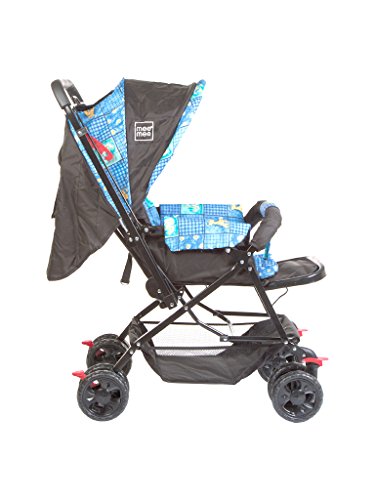 Image of Mee Mee Easy to Push Baby Stroller Pram with Quick One Hand Folding | Comfortable Seating | Fully Rotating Wheels | Feeding Tray for New Born Baby /Kids, 0-4 Years | Purple (Blue)