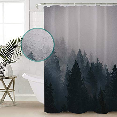 Prime Leader Custom Shower Curtains Fog Pine Trees Forest Waterproof Polyester Fabric Shower Curtain 36