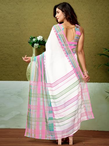 Image of Satrani Women's Chanderi Cotton Printed Ready To Wear One Minute Pre Pleated Readymade Saree with Unstitched Blouse Piece