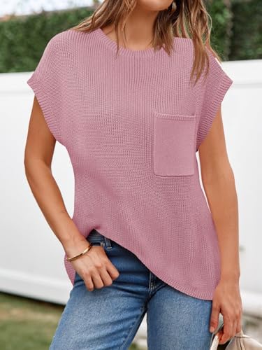 Image of Imily Bela Summer Fall Short Sleeve Sweater for Women | 2026 Crew Neck Ribbed Knit Vests Trendy Pullover Tops,Sweater Tank Tops,Sweater Vest
