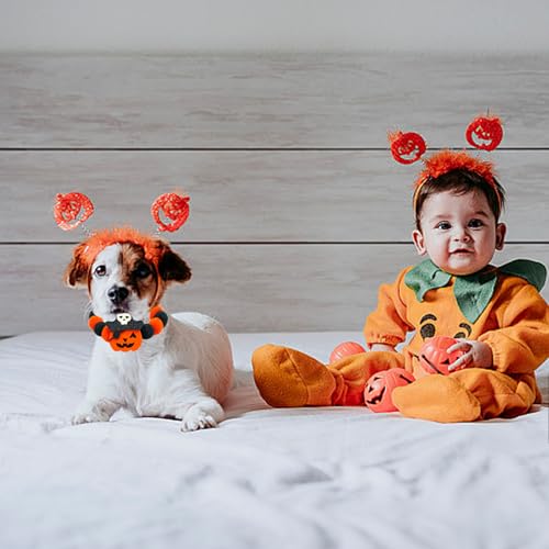 Collar Halloween para perro con pompones ajustable naranja miniatura 5