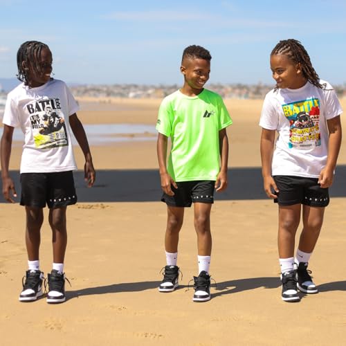 Battle Sports Fly 2.0 Kids Athletic Shorts - Lightweight 6” Inseam Sweat Wicking Drawstring Shorts with Built-in Cell Pocket2