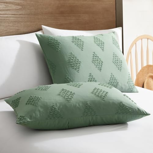 Image of Hearth & Harbor Boho Bedding Sets & Collections - Boho Duvet Cover Twin, 2 Piece Twin Duvet Cover Set, Double Brushed Green Duvet Cover with Zipper Closure, 1 Duvet Set 68x90 inches and 1 Pillow Sham