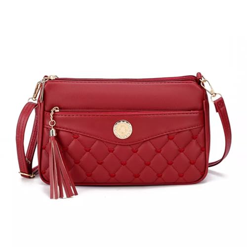 Image of SHAMRIZ Korean Style Quilted Sling Bag for Girls | Cute Heart Pattern Crossbody Purse with 3 Zipper Compartments | Fancy Tassel Side Bag for Party, Wedding & Gifts | Mini Slingbag /One Side Bag