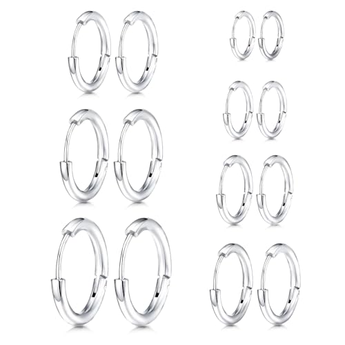 Stud Hoop Earrings Set 7 Pairs Hypoallergenic Cubic Zirconia Titanium Stainless Steel Silver Rose Gold Black 2-8mm CZ Cartilage Helix Flatback Ball Stud Hinged Sleeper Hoop Earrings Sets for Women Men