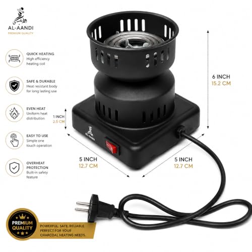 Image of Al-Afandi 1000w Hot Plate Charcoal Burner Sigdi Electric Stove Insant Coal Burner Coffe Maker, Boiling Water, Making Tea 5 minutes Coal Heater - Black