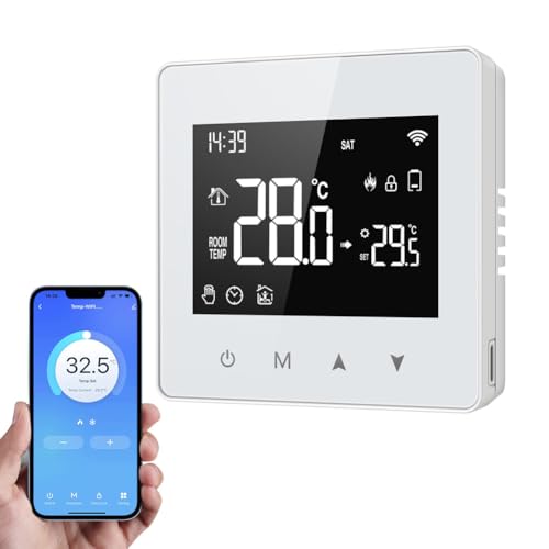 Respicefinem Tuya WiFi Intelligent Constant Temperature Controller with LED Display Adjustable Temperature Compact Size Compatible with and Home for Water Gas Boiler