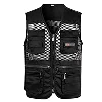 Gilet Uomo per Pesca, Leggero per Outdoor e Lavoro, in Tela a Rete Traspirante, Dotato di Molte Tasche, Stile Militare per Tiro e Attività All’aperto(1E-Black, XL)