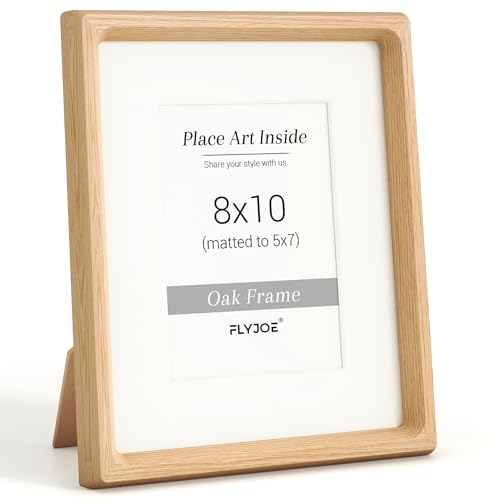 Image of 8x10 Picture Frame, USA-Sourced Natural Oak Wood Photo Frame with Tempered Glass, Handcrafted Rounded Corner 8 x 10 Wooden Frame Matted to 5x7 Photos, Wall or Tabletop Display