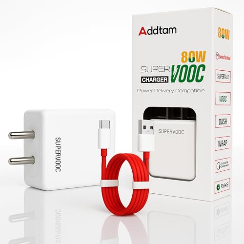 Image of Addtam 80W Supervooc Fast Charger with C-Type 1M Cable|80w USB C Charge Compatible with OnePlus /Realme /Oppo /Redmi /Xiaomi /Poco /iQOO /Samsung /Motorola|Supports Dart /Dash /Warp /Vooc|80-watt Charging