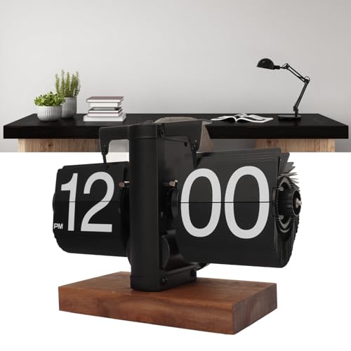 Flip Clock Retro Automatische Drehende Tischuhr, 12-Stunden-Format