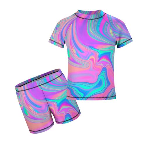 Psychedelic 80's 90's Holographic MarblingChildren's Swimsuits Boys Two Piece Suit8-10Y（130cm）