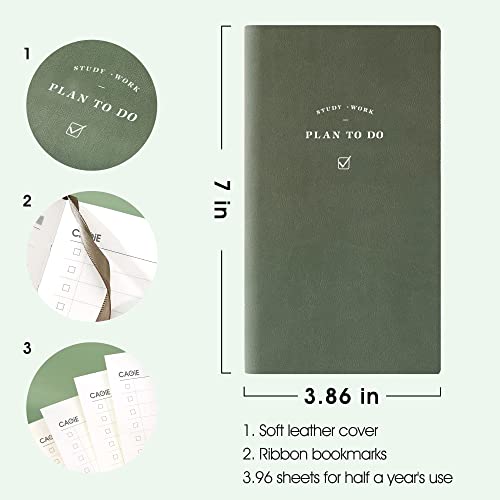 Cagie To Do List Notebook 192 Pages Soft Leather Pocket To Do List Notepad Checklist For Daily Plans School Supplies For High School Students College Schedule Notebook, 3.8" X 7.0", Morandi Green #TOP2
