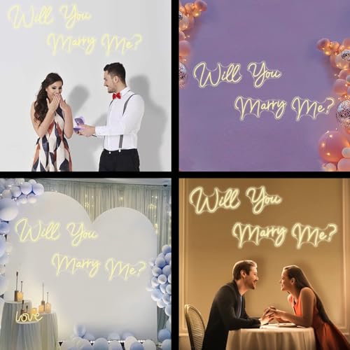 Image of Super Large Neon Signs Will You Marry Me for Wedding Proposal Marry Me Sign Led Neon Light Sign Decor for Engagement Birthday Party Bar Bedroom Wall Art for Wife 80.1X12.4INCH