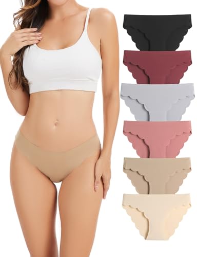 Seamless Underwear for Women No Show Wave Edge Bikini Low Rise Cheeky Breathable Comfortable Soft Panties 6 Pack - Main Image