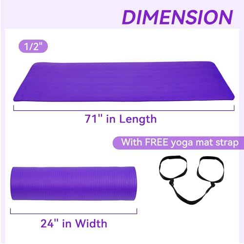 image for Fitvids 1/2-Inch Thick High Density Foam Exercise Yoga Mat with Carryi