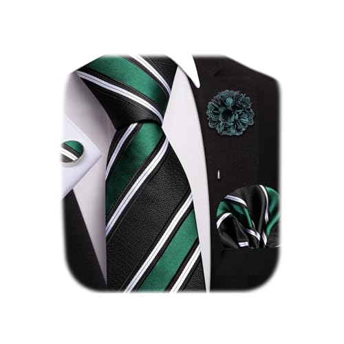 Image of Dubulle Mens Tie and Lapel Pin Paisley Striped Floral Necktie for Men Pocket Square Cufflinks 4PCS Set Wedding Party