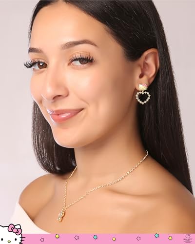Hello Kitty Earrings for Women with Pave Crystals Official License, 18k Gold Flash-Plated Hello Dangle or Hoop Earrings3
