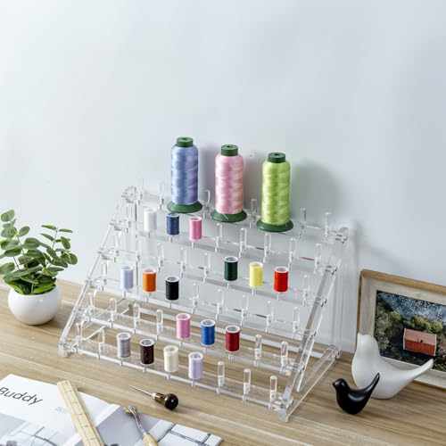 Image of MyGift 60 Spools Premium Clear Acrylic Tabletop Thread Storage Organizer Display Stand, Spool Holder Rack for Sewing Embroidery Quilting Craft Kit Threads