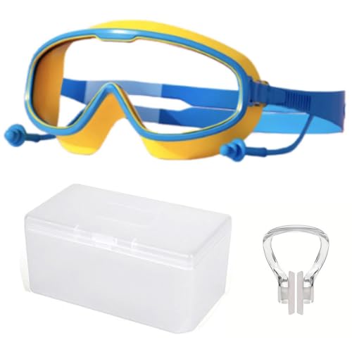 Image of Polyvinyl Chloride Swimming Goggles proffesional for kids anti fog with ear plug and nose clip.box packed fits 4-16 years boys and Girl (yellow)