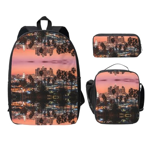 Sac à dos Los Angeles 3 pièces finitions soignées noir imprimé palmiers