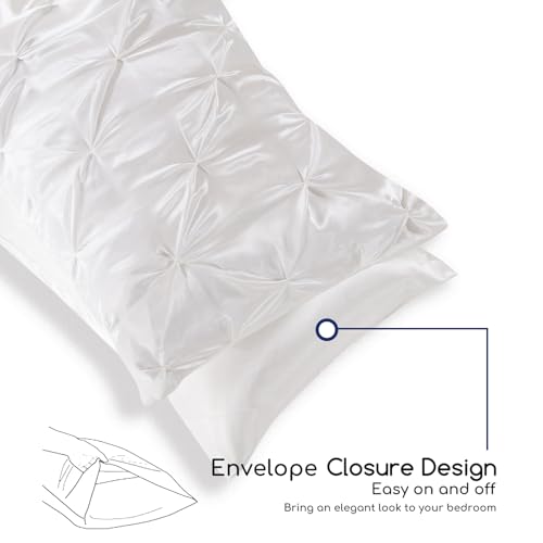 MR&HM Satin Comforter California King 7 Pieces Ivory - Luxurious Pinch Pleat Bedding Set with Comforter, Flat Sheet, Fitted Sheet, Pillowcases & Shams, Super Silky Soft Bed Set for All Season