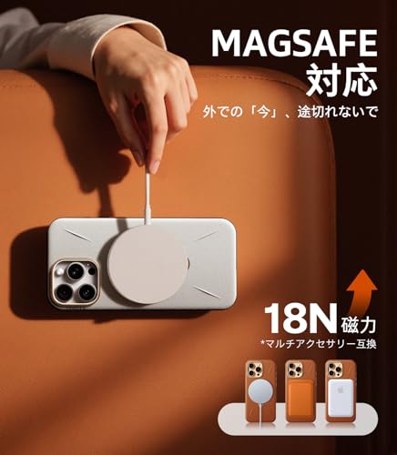 undefined 【新感覚レザー・スキンタッチ】TORRAS iPhone 16 Pro 用 ケース 革 ゼンマイ式 360°回転スタンド 縦横両対応 リング マグネット搭載 MagSafe対応 ワイヤレス充電対応 米軍規格耐衝撃 指紋防止 黄変防止 6.3インチ Ostand Q3 レザートーン アンバー・ブラウン の商品画像 4