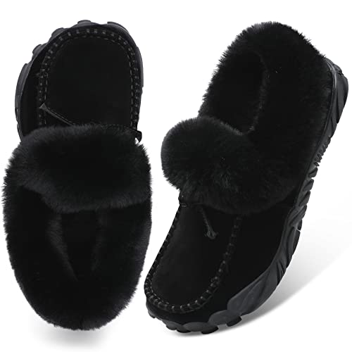 BARERUN Womens Moccasin Snow Boots Warm Winter Boots Ankle Boots for Women Outdoor Fur Lined Womens Shoes Slippers