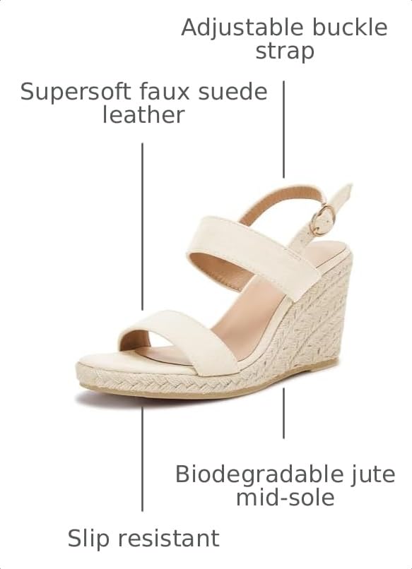 Image of VETASTE Womens Espadrille Wedge Sandals Heels Open Toe Platform High Heeled Ankle Strap Buckle Dress Wedges Shoes