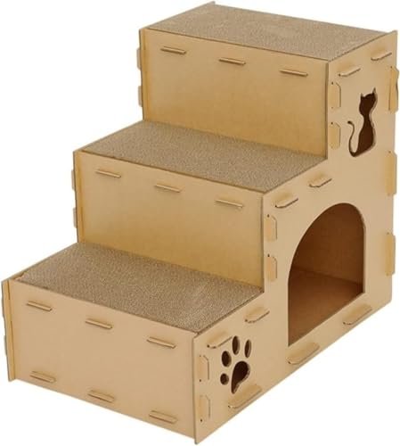 Ambety 猫ハウス 段ボール 爪研ぎ キャットタワー 階段 猫用爪とぎ 猫ハウス ステップ キャットハウス 猫箱 猫ベッド 猫爪とぎボックス ネコファー 二層 組み立て式 簡単組み立て ストレス解消 通気 ペットハウス