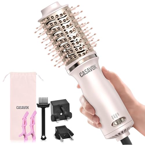 Dual Voltage Hair Dryer Brush for Travel,4 in 1 Blow Dryer Brush,2 Inch Mini Hot Air Brush for Short Hair,Volumizer,110-240V Dual Voltage with European Plug Adapter,Oval Brush Blow Dryer for Women
