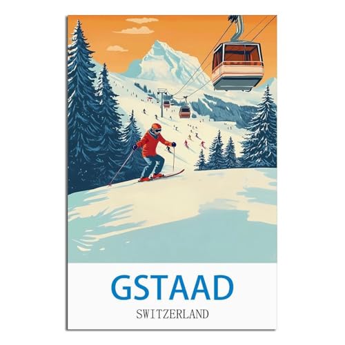 Poster Gstaad vintage Suisse LNBIAND en toile d'art durable grand format 50x75 cm