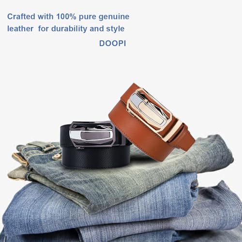 DOOPAI Men's Ratchet Leather Belt Set - 2 Pack Sliding Belt Adjustable For Gift Mens Dress Casual 1 3/8",Cut for Fit3