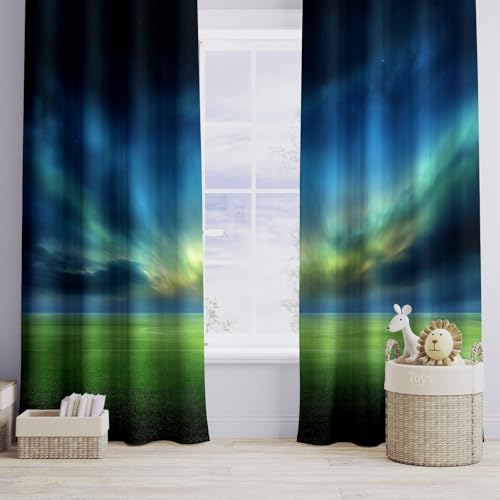 Rideaux occultants polyester bleu-vert avec oeillets L140xH160 - 5