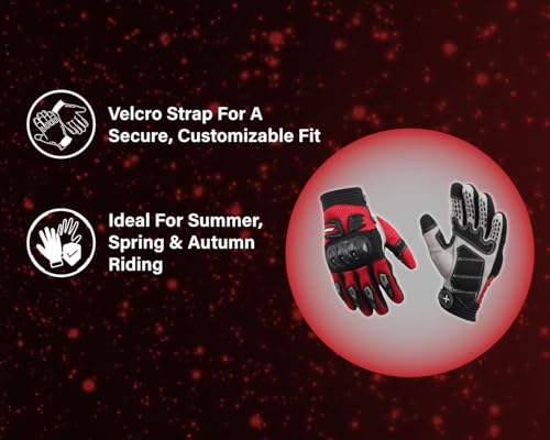 Image of Axor Airstream Riding Gloves Providing Enhanced Grip and Impact Protection with Touchscreen Functionality and an Adjustable Fit-Black Red-2XL