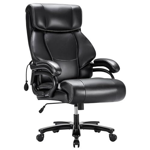 Image of Huatean Home Big and Tall Office Chair 500LBS, Breathable Leather Ergonomic Office Chair for Back Pain Relief Ink Black