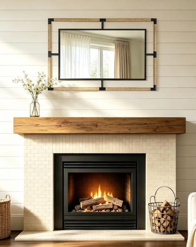 Image of Rectangular Mirror Farmhouse Rural: 35.4x23.6 inch Iron Rope Frame