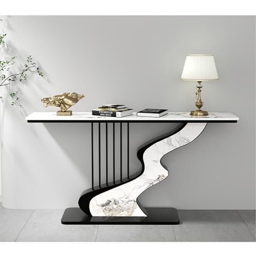 狭いコンソールテーブル、ソファ後ろの金属製ベースの廊下用テーブル、リビングルーム用の厚みのあるカウンタートップ付き豪華なポーチデスク(Black B,80x30x80cm)