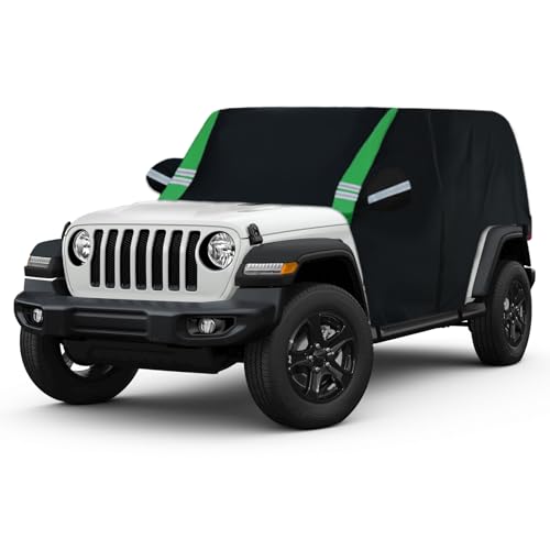 YoYolaur Cab Cover Compatible with Jeep Wrangler Waterproof 2 Door Custom Fits for TJ YJ CJ JK JL Outdoor Half Exterior Soft Cotton Lining Dust Sun Rain Snow Hail Protection with Trunk Zipper