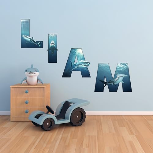 Vinilo decorativo tiburón personalizado para habitación de niños miniatura 2