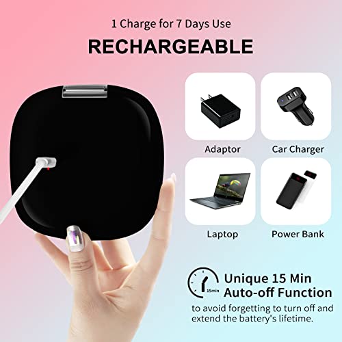 Lighted Compact Mirror, 2-Sided 1X/10X Lighted Magnifying Mirror Rechargeable- 56 Leds, 3 Colors & Brightness Adjustable, 4" Portable Mirror (Black) #TOP4