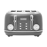 Haden Chelsea 4-Slice Wide Slot Stainless Steel Toaster with Adjustable Browning Control & Non-Slip Feet, Grey & Chrome