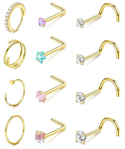 ORAZIO Nose Rings for Women 14K Gold Filled Surgical Nose Ring Hoops, 22G
