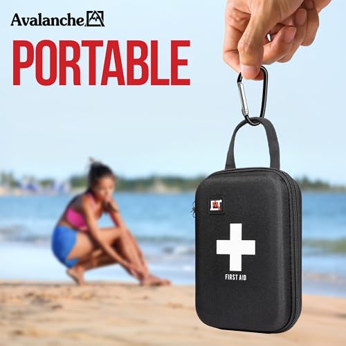 Image of Avalanche 53 Pieces First Aid Kit, Compact Emergency Supplies Kit for Home, School, Car, Travel, Sports or Camping in Hard Shell Foam Case, Portable Mini First Aid Kit, Black