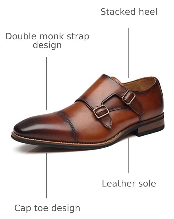 Image of La Milano Mens Double Monk Strap Slip on Loafer Cap Toe Leather Oxford Formal Business Casual Comfortable Dress Shoes for Men
