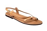  Damen Echt Leder Riemchen Sandale Sandalen Sandalette Kreta Beige Natur 39
