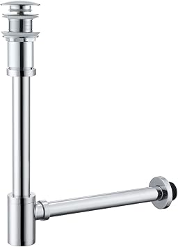 Brass Round Bottle P-Trap with Pop Up Drain Stopper,1 1/4 Adjustable Basin Sink Waste Drain Trap Kit without Overflow, Chrome P Trap